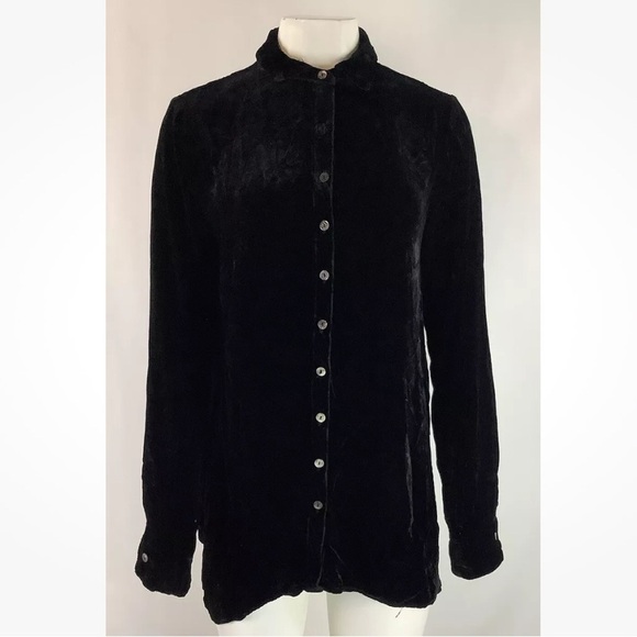 Cut Loose Sz S Velvet Button Long Sleeve Top Black Collared Whimsigoth Look - Picture 1 of 6